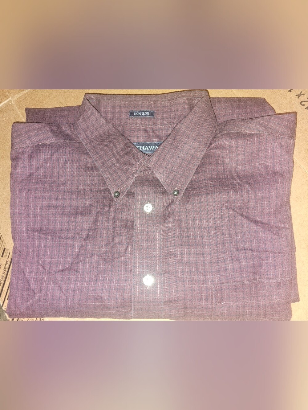 Hathaway Men's 2XL Plaid Button-Down Non-Iron Cotton Woven Long Sleeve Maroon